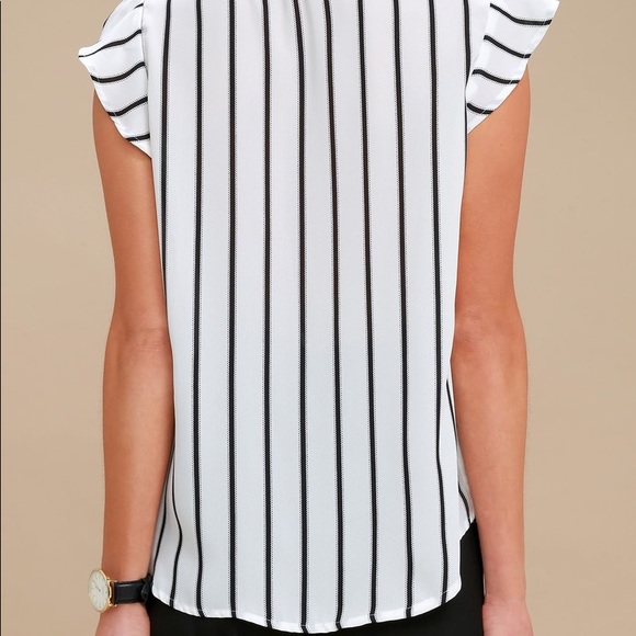 Black and White Striped Tie-Neck Top - Picture 2 of 6